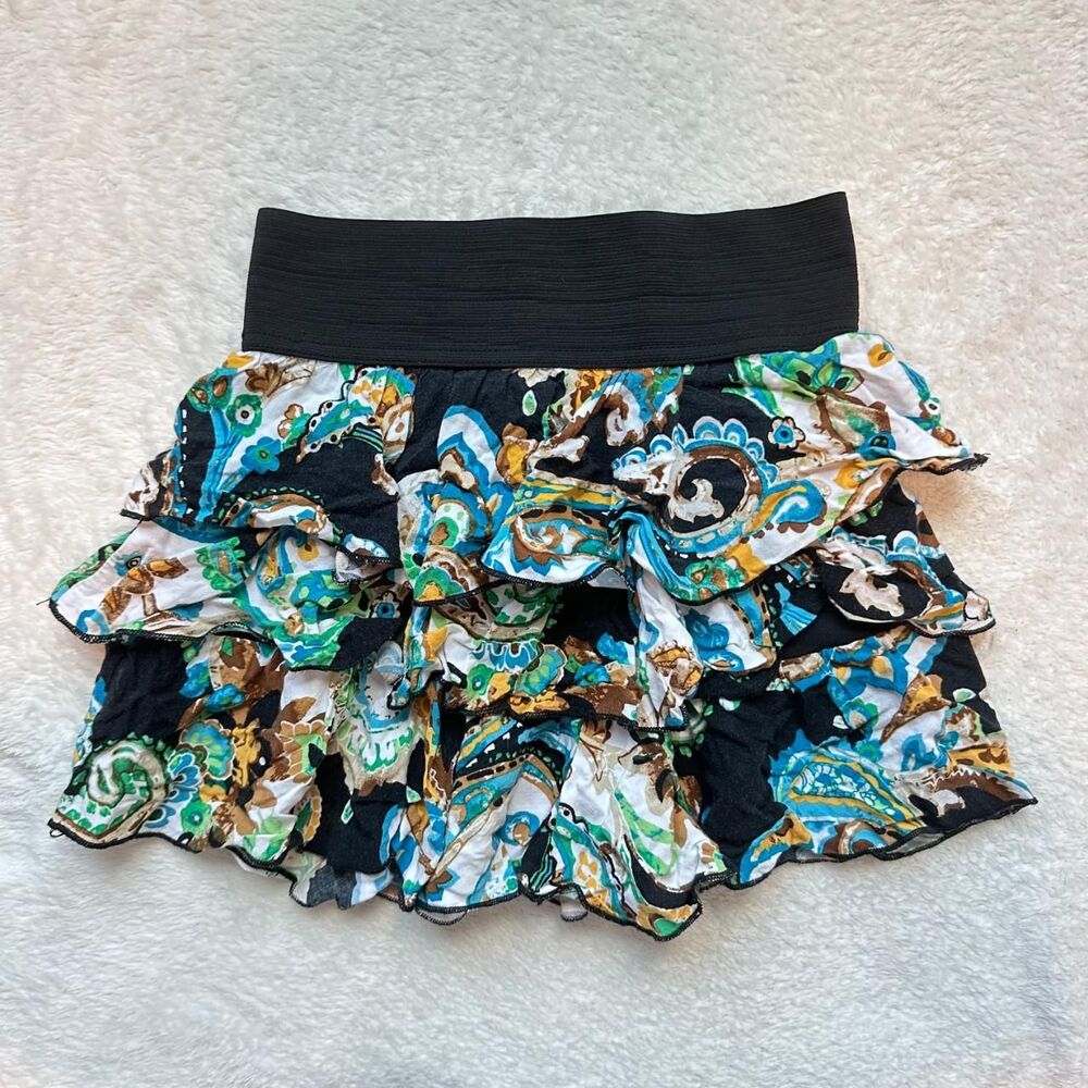 Vintage Body Central Tiered Paisley Mini Skirt - Y2K Mini Skirt - Size XS
